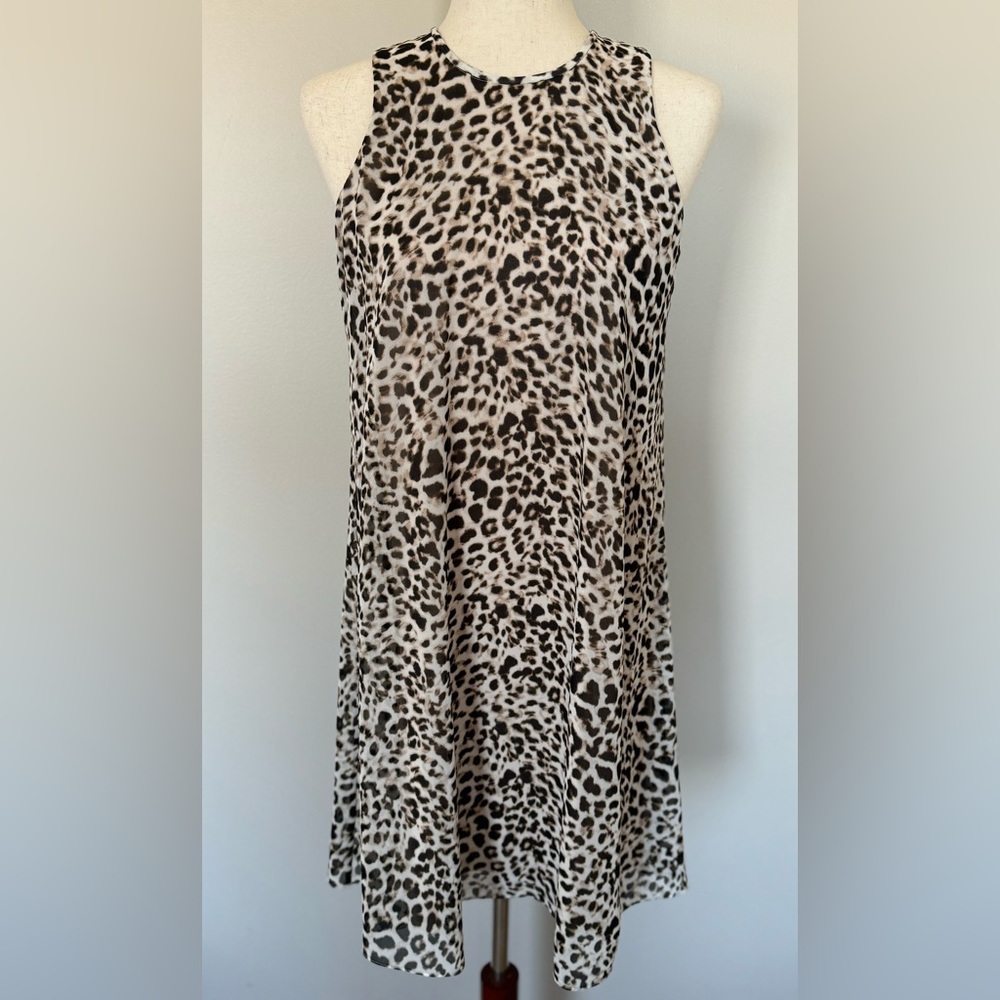 NWT | Calvin Klein | Leopard Print Chiffon Dress | Brown/Cream | Size 4